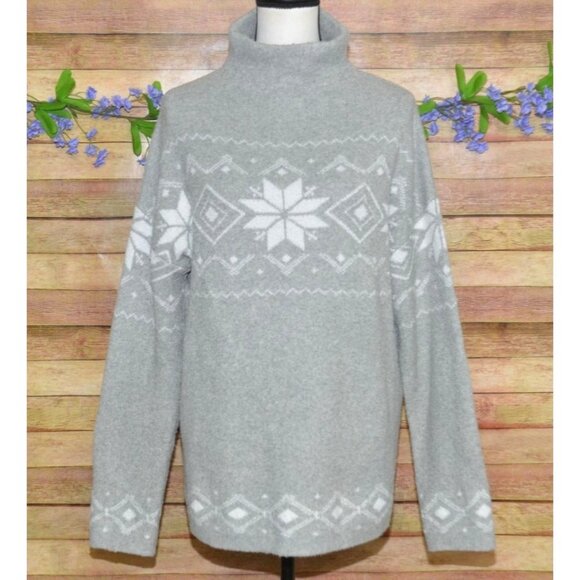 Christian Siriano Ladies Silver Snowflakes Christmas Turtleneck Sweater Size L - Picture 1 of 9